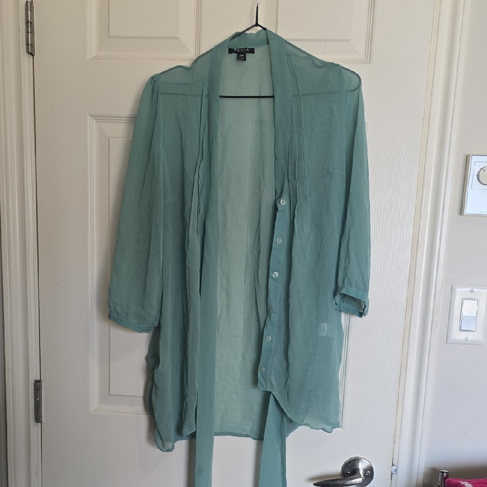 UK2LA Sheer Teal Button-Up Top